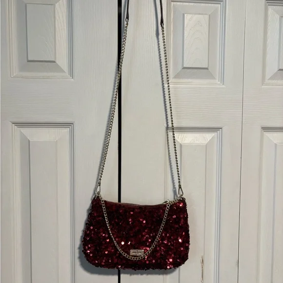 NWOT Kate Spade Kiki Sequin Convertible Crossbody Deep Berry Gold - Picture 2 of 4